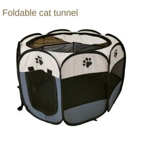 Oxford cloth folding pet tent cat kennel dog kennel cat delivery room indoor pet fence octagonal pet fence (Color: Rice coffee)