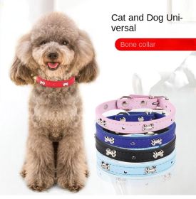 Pet bones pet collar PU dog collar adjustable cat collar pet jewelry (Color: Sky Blue)