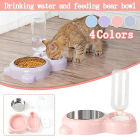 Pet Cat Bowl Stainless Steel Multifunctional Dog Cat Bowl With Water Bottle Drinking Water Feeding Bear Bowl gatos (Color: Gray)