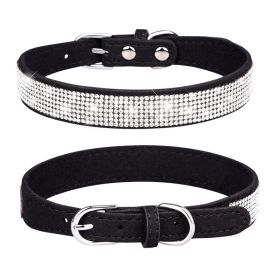 Pet Collar Shiny Artificial Rhinestone Dog Collar For Puppy And Cat; Microfiber Cat Collar (Color: Black)