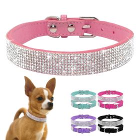 Dog Collar Crystal Glitter Rhinestone Pet Collars Zinc Alloy Buckle Collar For Small Medium Dogs Cats Chihuahua Pug Dog Collar (Color: Purple)