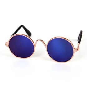 Pet Sunglasses Dog Cat Vintage Round Reflection Glasses for Photos Props Fashion Accessories (Color: Blue)