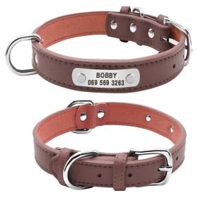 PU Leather Dog Collar Durable Padded Personalized Pet ID Collars Customized for Small Medium Large Dogs Cat Red Black Brown (Color: Brown)